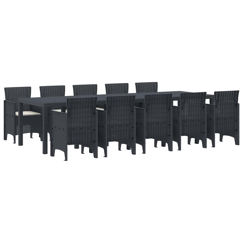 vidaXL 11 Piece Poly Rattan Garden Dining Set with Cushion in Anthracite