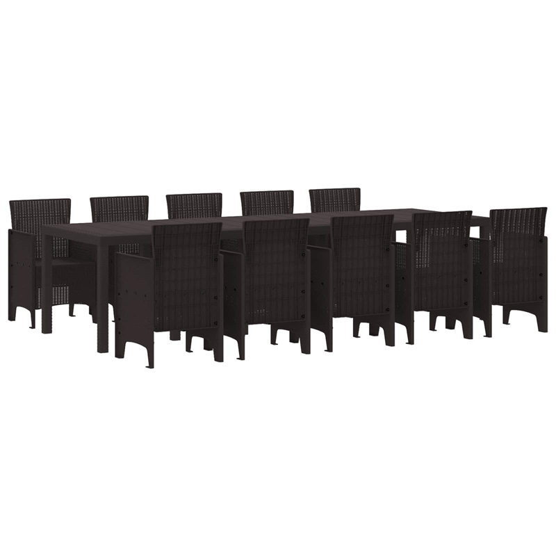 vidaXL 11 Piece Poly Rattan Garden Dining Set with Cushions in Brown