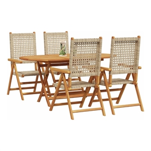 vidaXL 5 Piece Poly Rattan Garden Dining Set in Brown