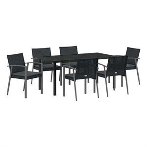 vidaXL 7 Piece Rattan Garden Dining Set in Black