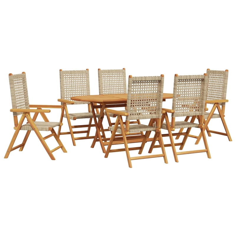 vidaXL 7 Piece Poly Rattan Garden Dining Set in Brown