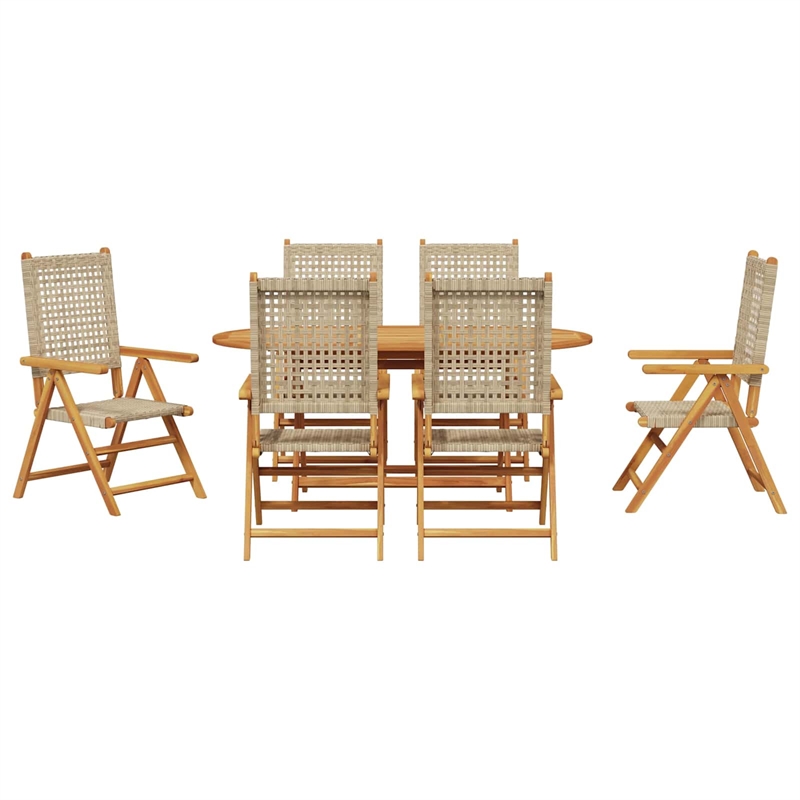 vidaXL 7 Piece Poly Rattan Garden Dining Set in Brown