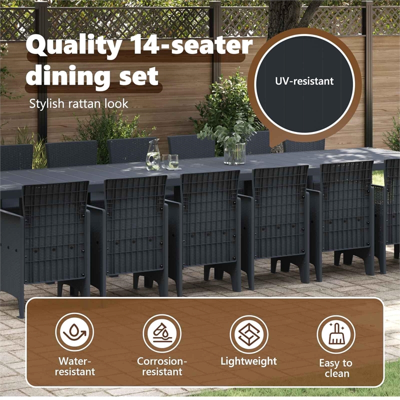 vidaXL 15 Piece Poly Rattan Garden Dining Set with Cushions in Anthracite