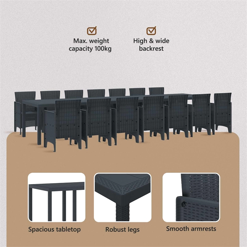 vidaXL 15 Piece Poly Rattan Garden Dining Set with Cushions in Anthracite