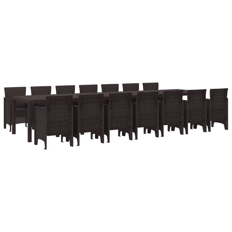 vidaXL 15 Piece Poly Rattan Garden Dining Set with Cushions in Brown