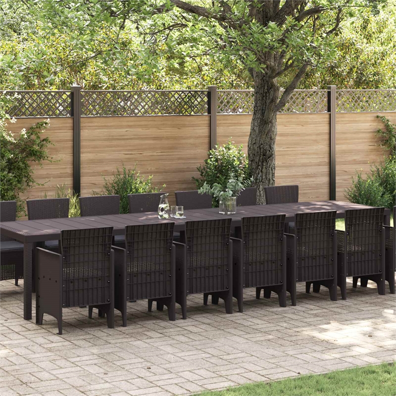 vidaXL 15 Piece Poly Rattan Garden Dining Set with Cushions in Brown
