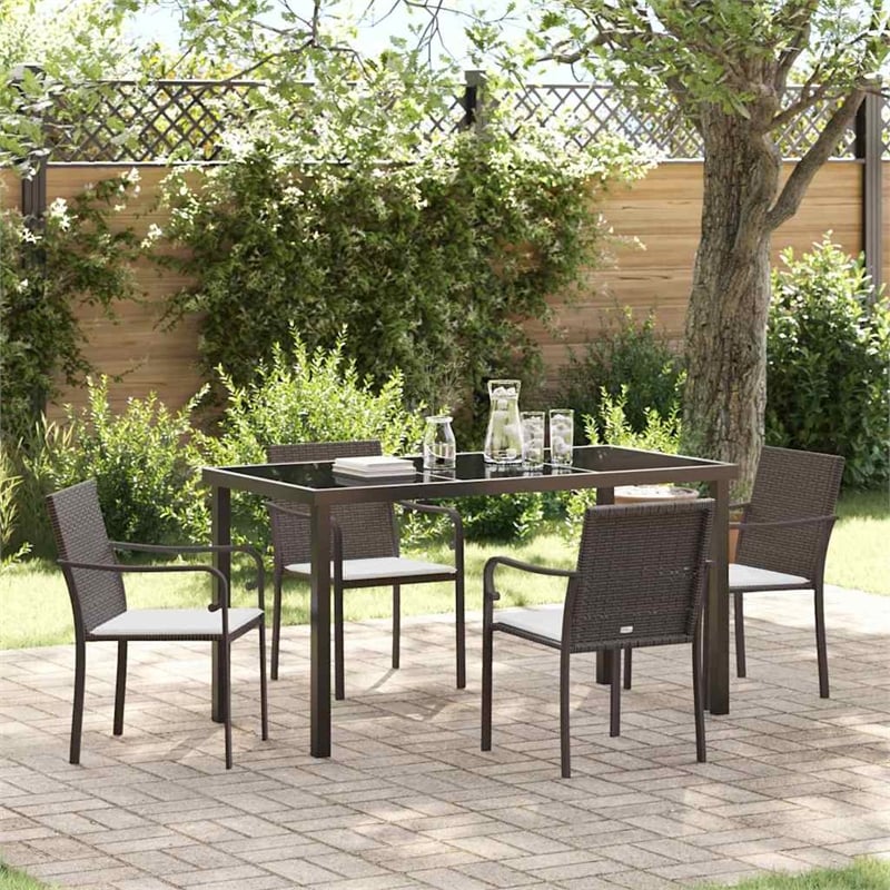 vidaXL 5 Piece Poly Rattan Garden Dining Set in Black