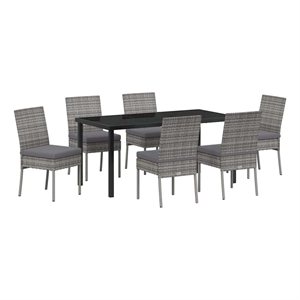 vidaXL 7 Piece Poly Rattan Garden Dining Set in Grey