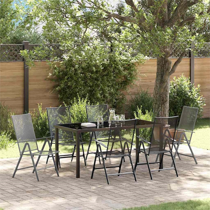 vidaXL 7 Piece Powder-Coated Steel Garden Dining Set in Anthracite
