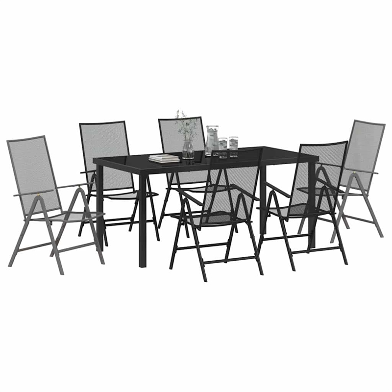 vidaXL 7 Piece Powder-Coated Steel Garden Dining Set in Anthracite