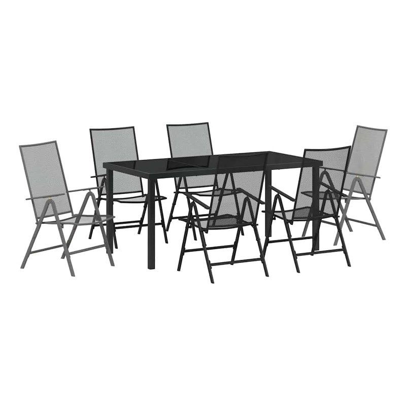vidaXL 7 Piece Powder-Coated Steel Garden Dining Set in Anthracite