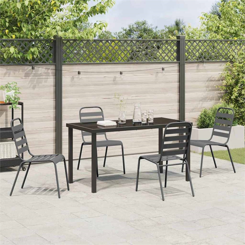 vidaXL 5 Piece Powder-Coated Steel Garden Dining Set in Anthracite