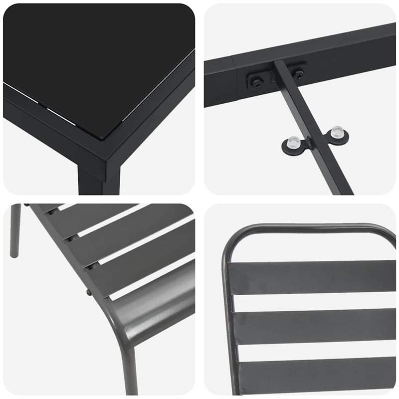 vidaXL 5 Piece Powder-Coated Steel Garden Dining Set in Anthracite