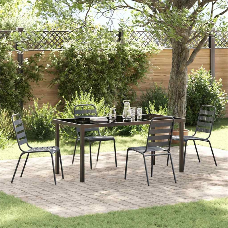 vidaXL 5 Piece Powder-Coated Steel Garden Dining Set in Anthracite