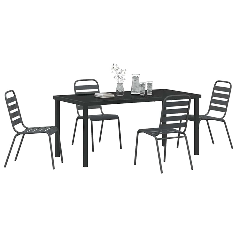 vidaXL 5 Piece Powder-Coated Steel Garden Dining Set in Anthracite