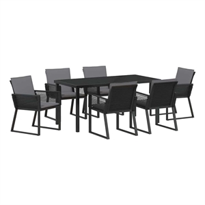 vidaXL 7 Piece Poly Rattan Garden Dining Set in Black