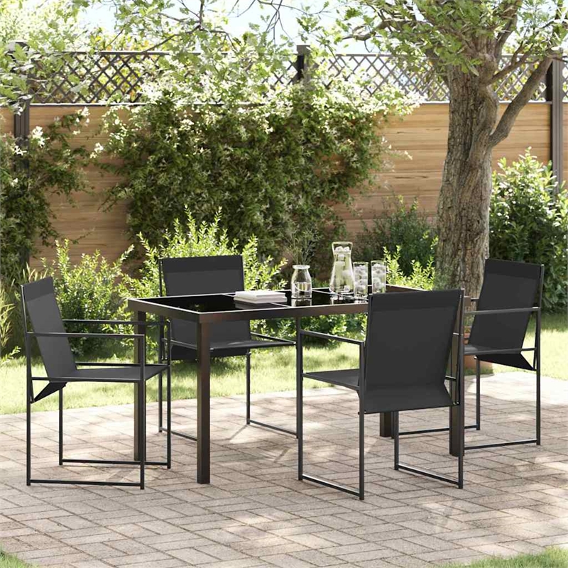 vidaXL 5 Piece Powder-Coated Steel Garden Dining Set in Black