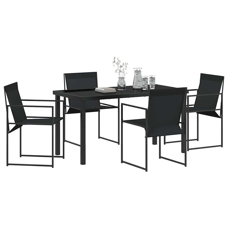 vidaXL 5 Piece Powder-Coated Steel Garden Dining Set in Black