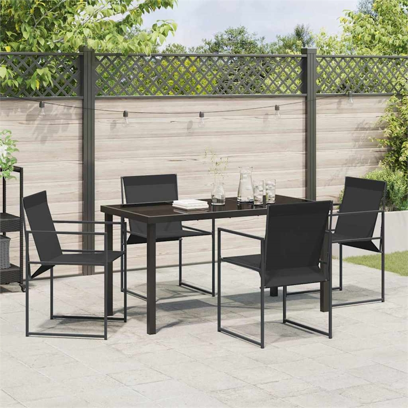 vidaXL 5 Piece Powder-Coated Steel Garden Dining Set in Black
