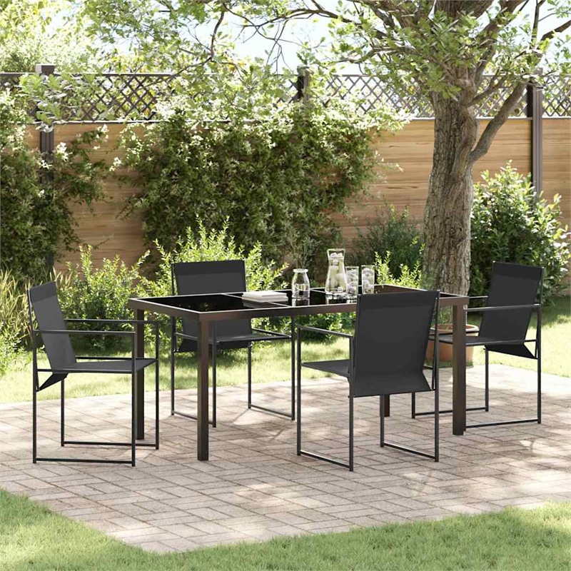vidaXL 5 Piece Powder-Coated Steel Garden Dining Set in Black