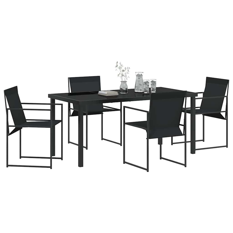 vidaXL 5 Piece Powder-Coated Steel Garden Dining Set in Black