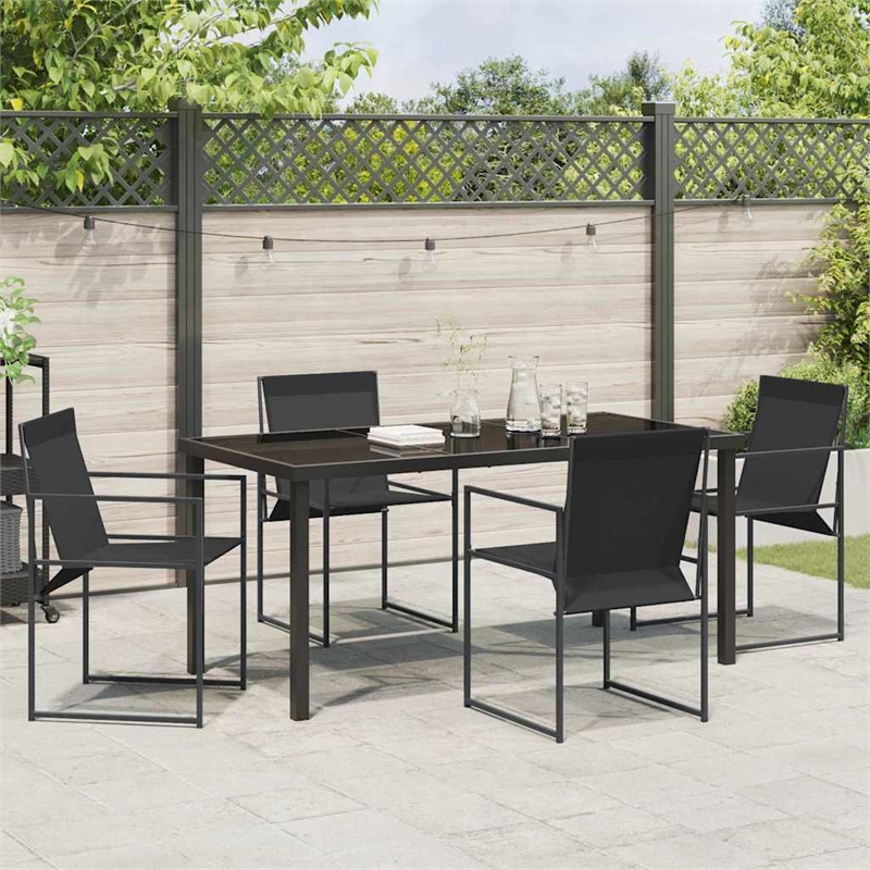 vidaXL 5 Piece Powder-Coated Steel Garden Dining Set in Black