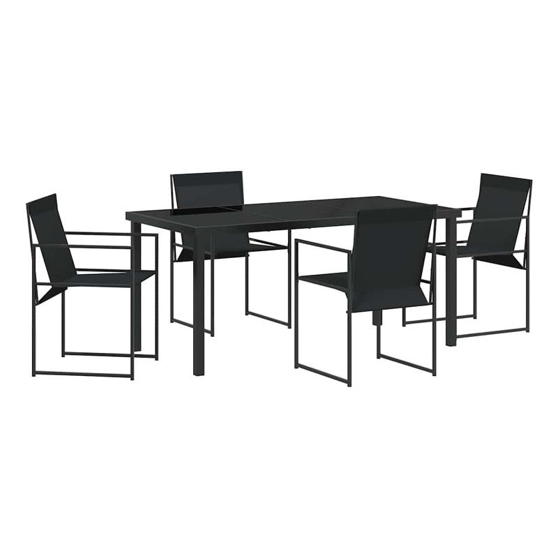 vidaXL 5 Piece Powder-Coated Steel Garden Dining Set in Black