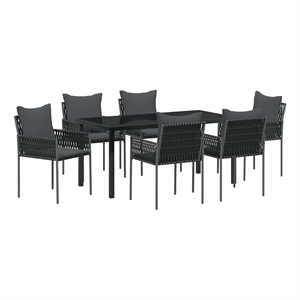 vidaXL 7 Piece Poly Rattan Garden Dining Set in Black