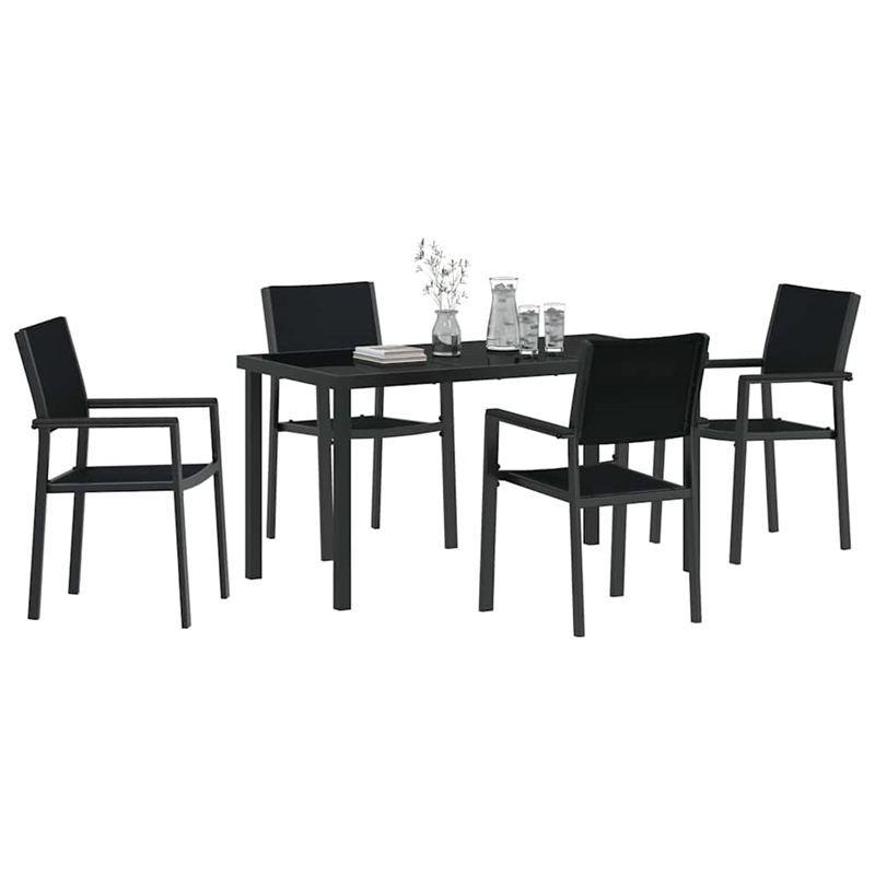 vidaXL 5 Piece Powder-Coated Steel Garden Dining Set in Black