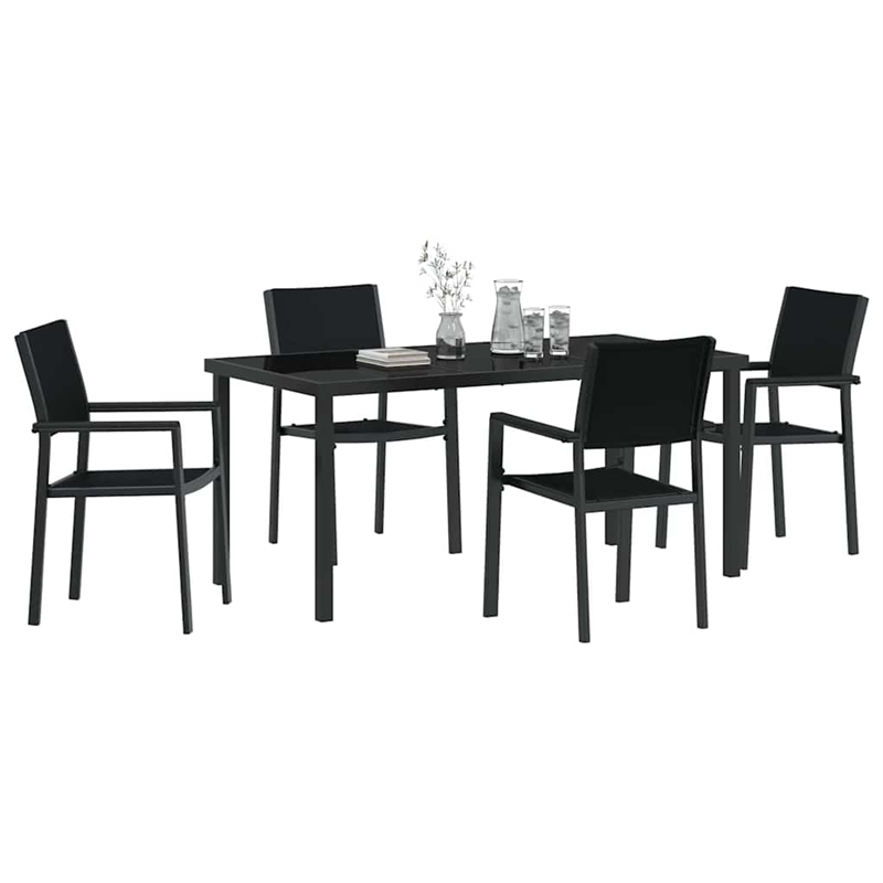vidaXL 5 Piece Powder-Coated Steel Garden Dining Set in Black