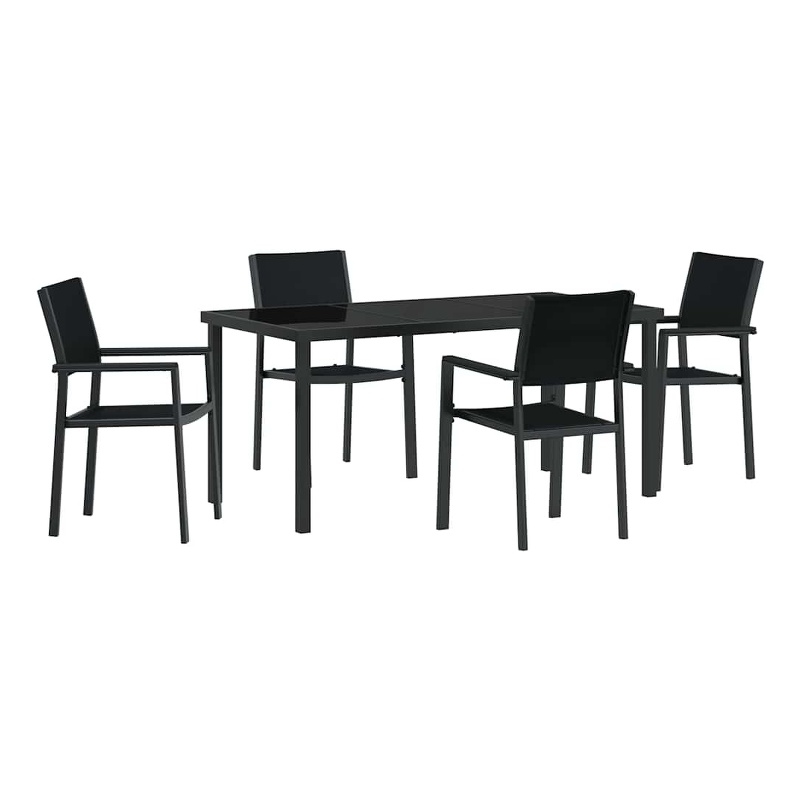 vidaXL 5 Piece Powder-Coated Steel Garden Dining Set in Black