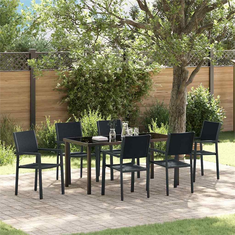 vidaXL 7 Piece Powder-Coated Steel Garden Dining Set in Black