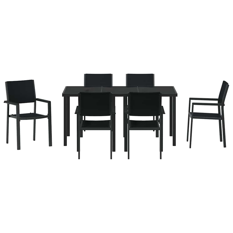 vidaXL 7 Piece Powder-Coated Steel Garden Dining Set in Black