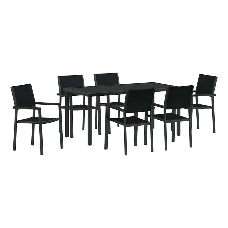 vidaXL 7 Piece Powder-Coated Steel Garden Dining Set in Black