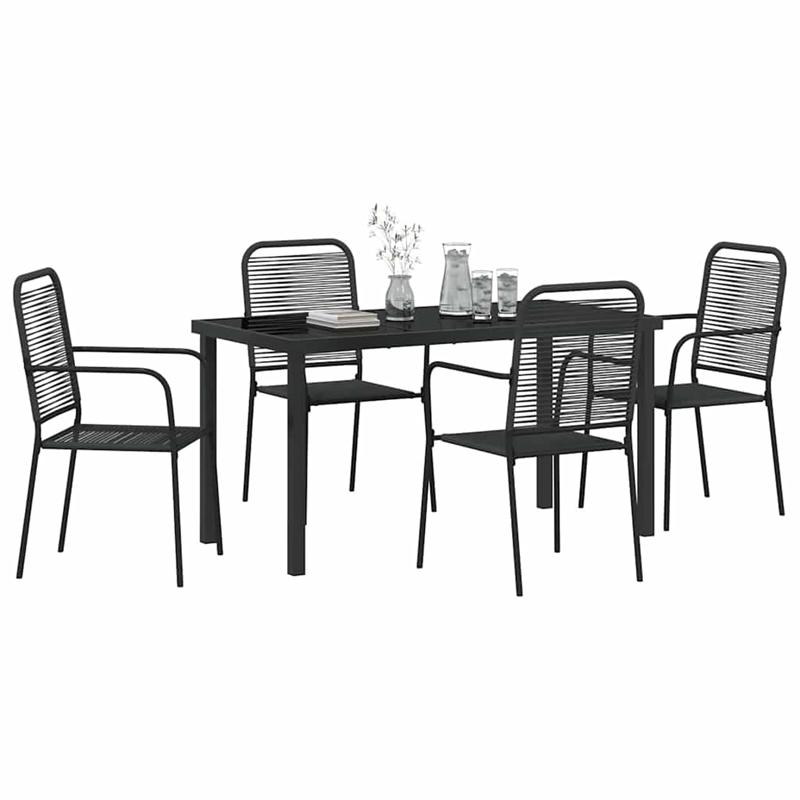vidaXL 5 Piece Powder-Coated Steel Garden Dining Set in Black