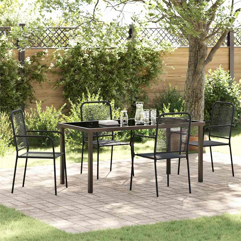 vidaXL 5 Piece Powder-Coated Steel Garden Dining Set in Black