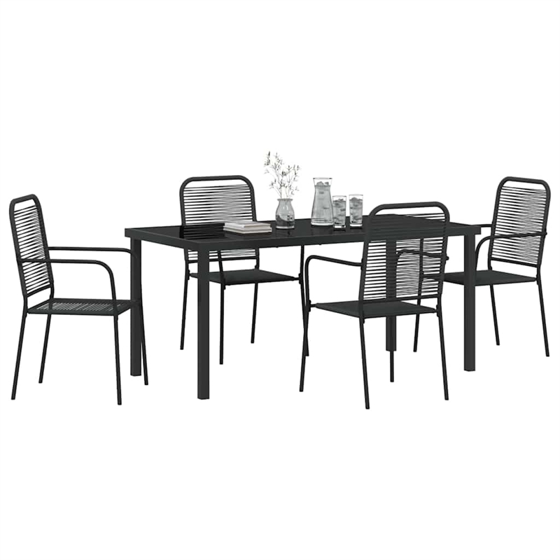 vidaXL 5 Piece Powder-Coated Steel Garden Dining Set in Black