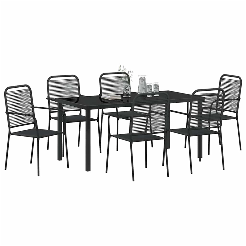 vidaXL 7 Piece Powder-Coated Steel Garden Dining Set in Black