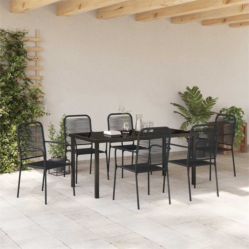 vidaXL 7 Piece Powder-Coated Steel Garden Dining Set in Black