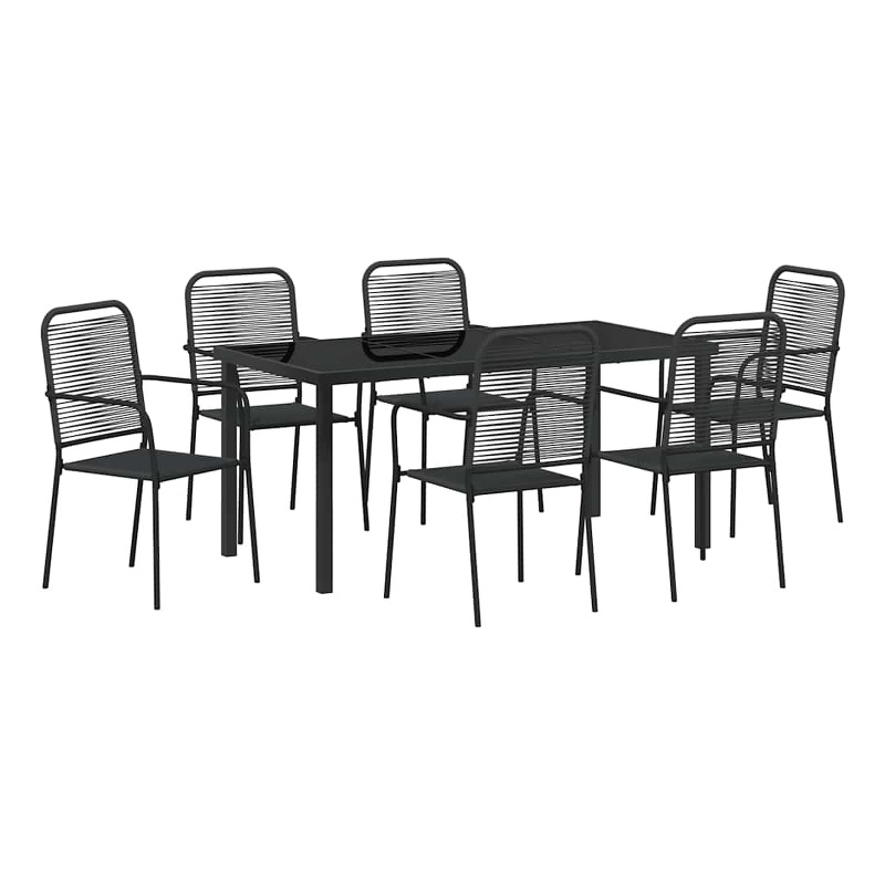 vidaXL 7 Piece Powder-Coated Steel Garden Dining Set in Black