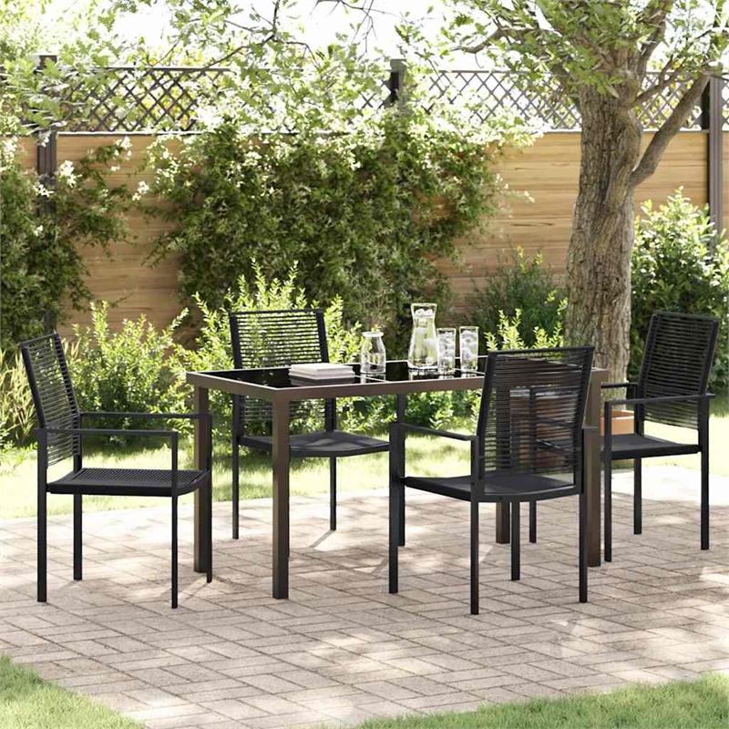 vidaXL 5 Piece Powder-Coated Steel Garden Dining Set in Black