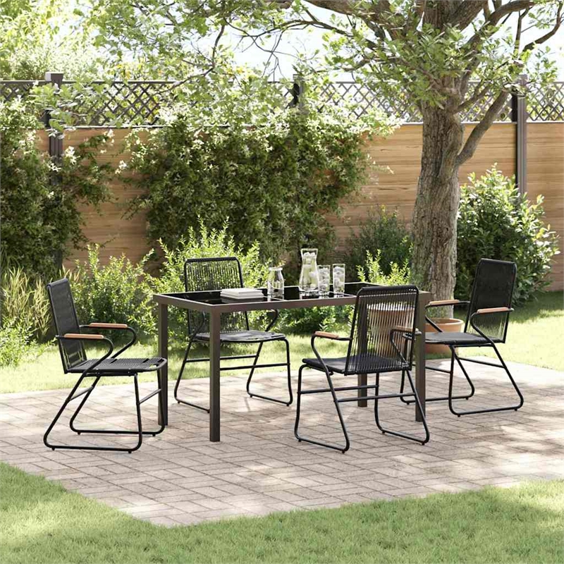 vidaXL 5 Piece Powder-Coated Steel Garden Dining Set in Black