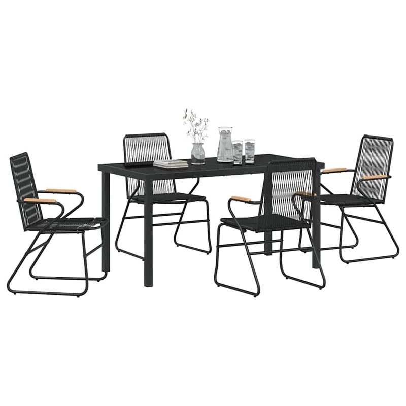 vidaXL 5 Piece Powder-Coated Steel Garden Dining Set in Black