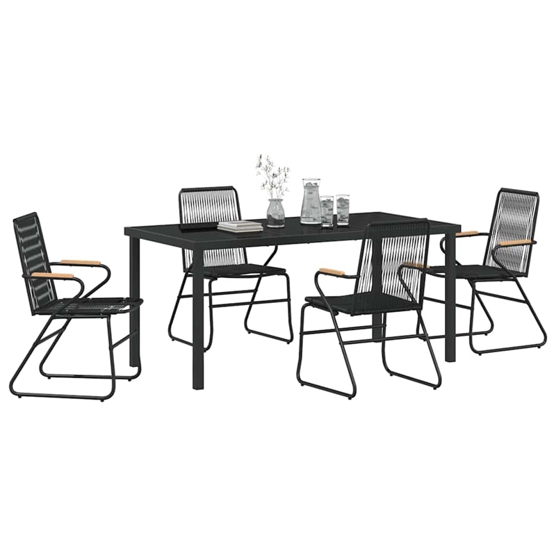vidaXL 5 Piece Powder-Coated Steel Garden Dining Set in Black