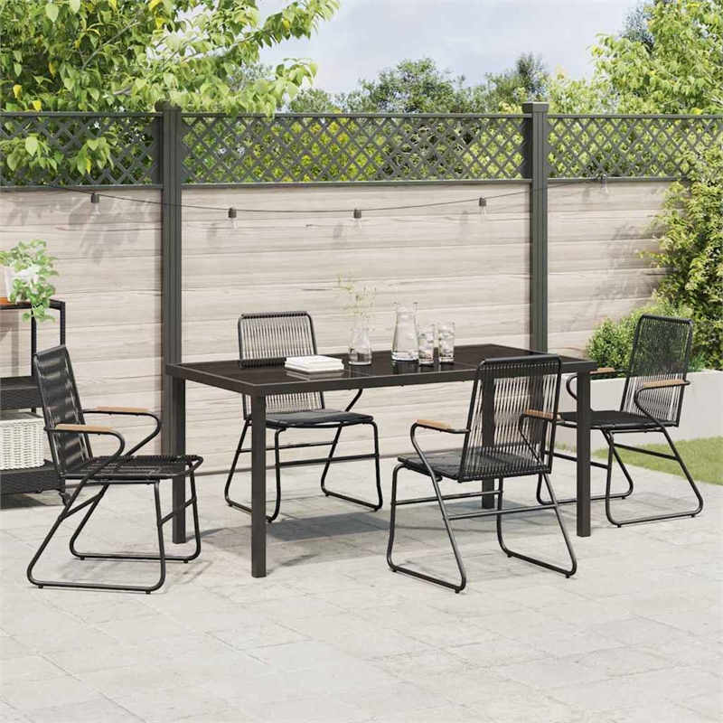 vidaXL 5 Piece Powder-Coated Steel Garden Dining Set in Black