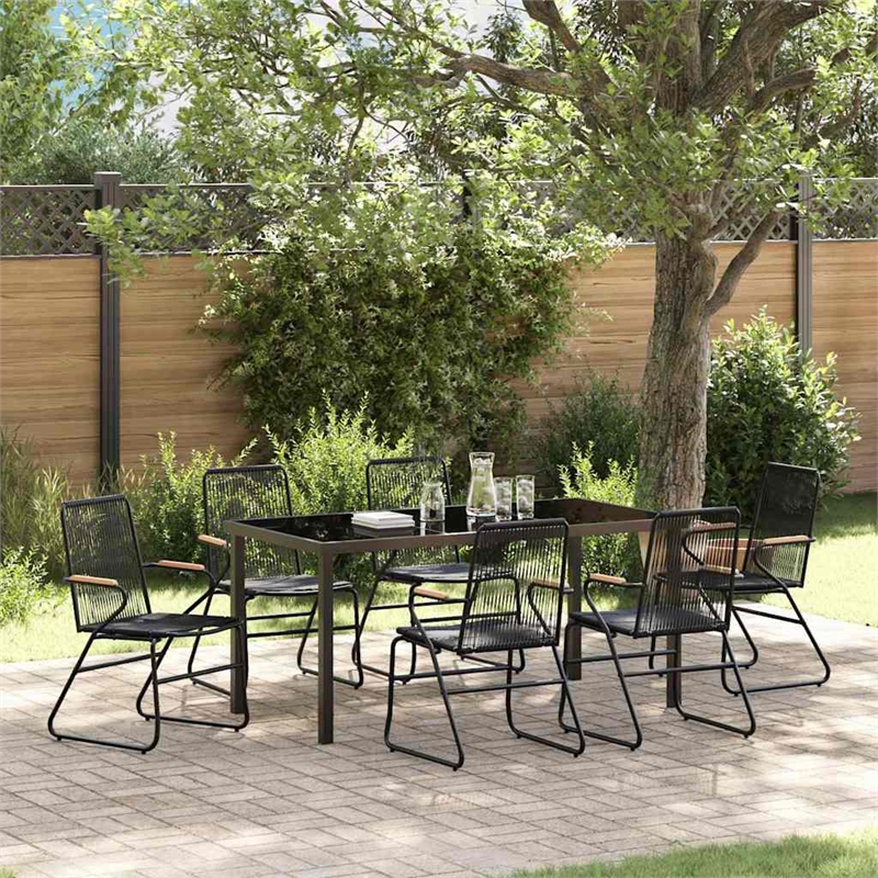 vidaXL 7 Piece Powder-Coated Steel Garden Dining Set in Black