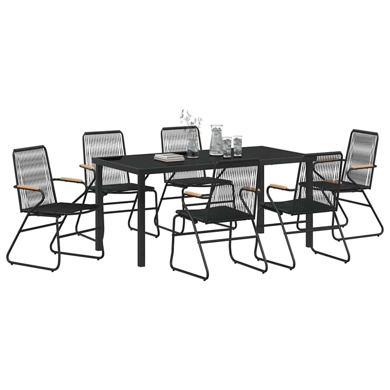 vidaXL 7 Piece Powder-Coated Steel Garden Dining Set in Black