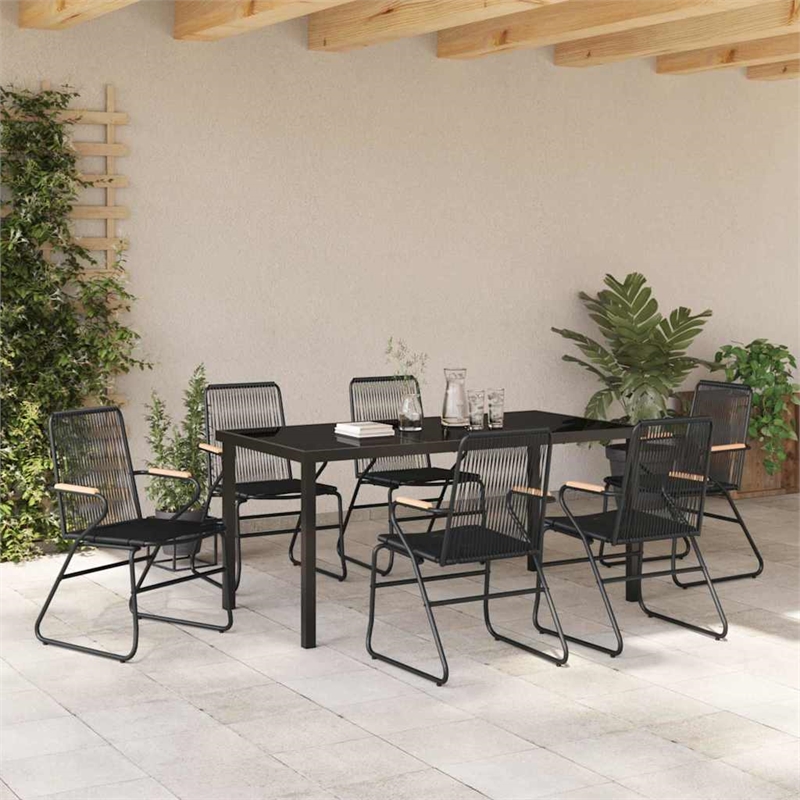 vidaXL 7 Piece Powder-Coated Steel Garden Dining Set in Black