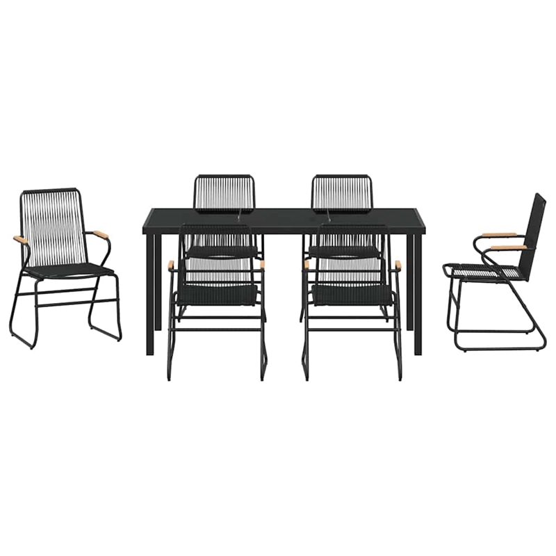 vidaXL 7 Piece Powder-Coated Steel Garden Dining Set in Black