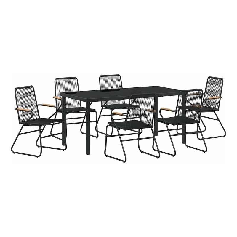 vidaXL 7 Piece Powder-Coated Steel Garden Dining Set in Black